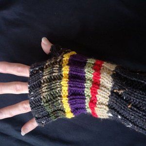 Y2K Grunge Handmade Striped Multicolor Knit Fingerless Gloves Mittens